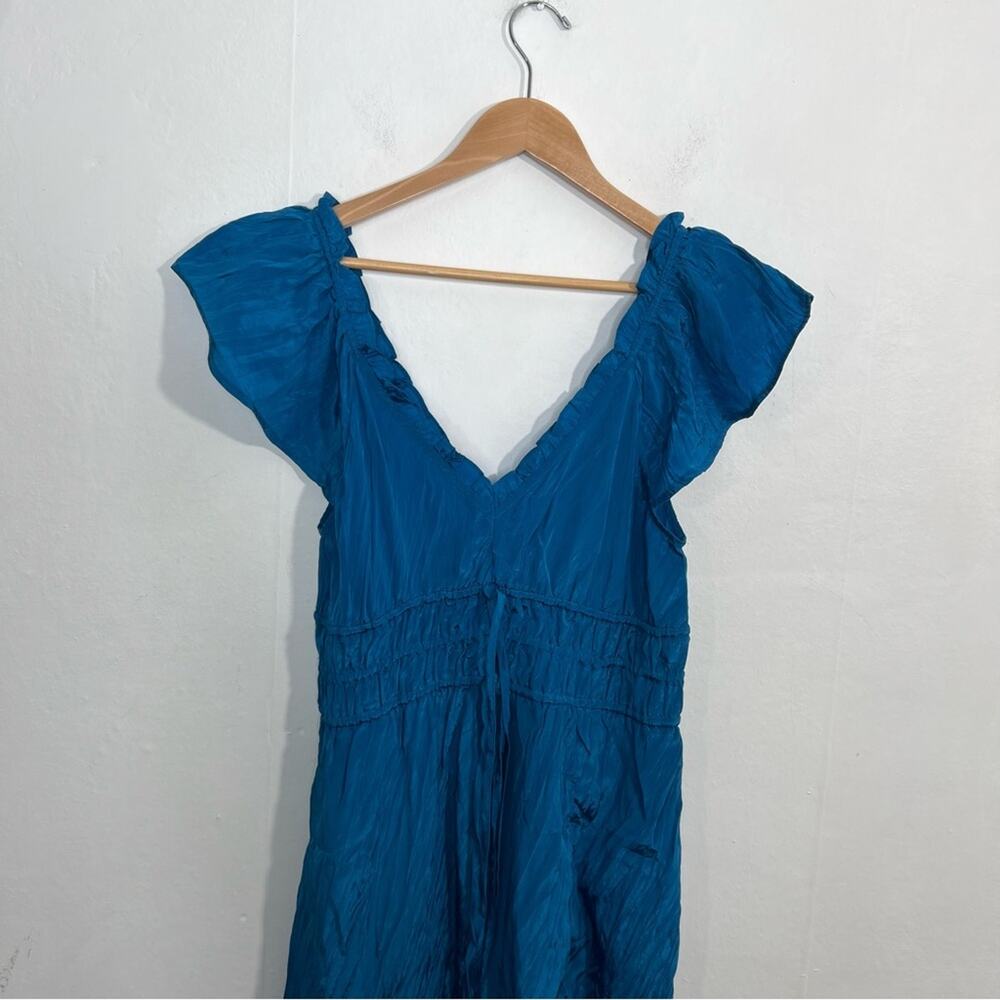 J Crew Palermo Viscose Blend Crinkle Sea Blue Travel Midi Dress Size LP NWT - Picture 12 of 16
